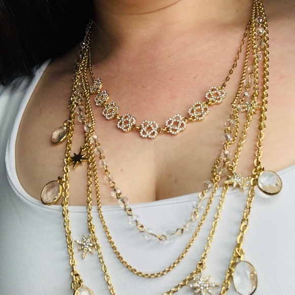 Saks 5th Gold 5 Chain Layered Pave Necklace NWT - Picture 12 of 12